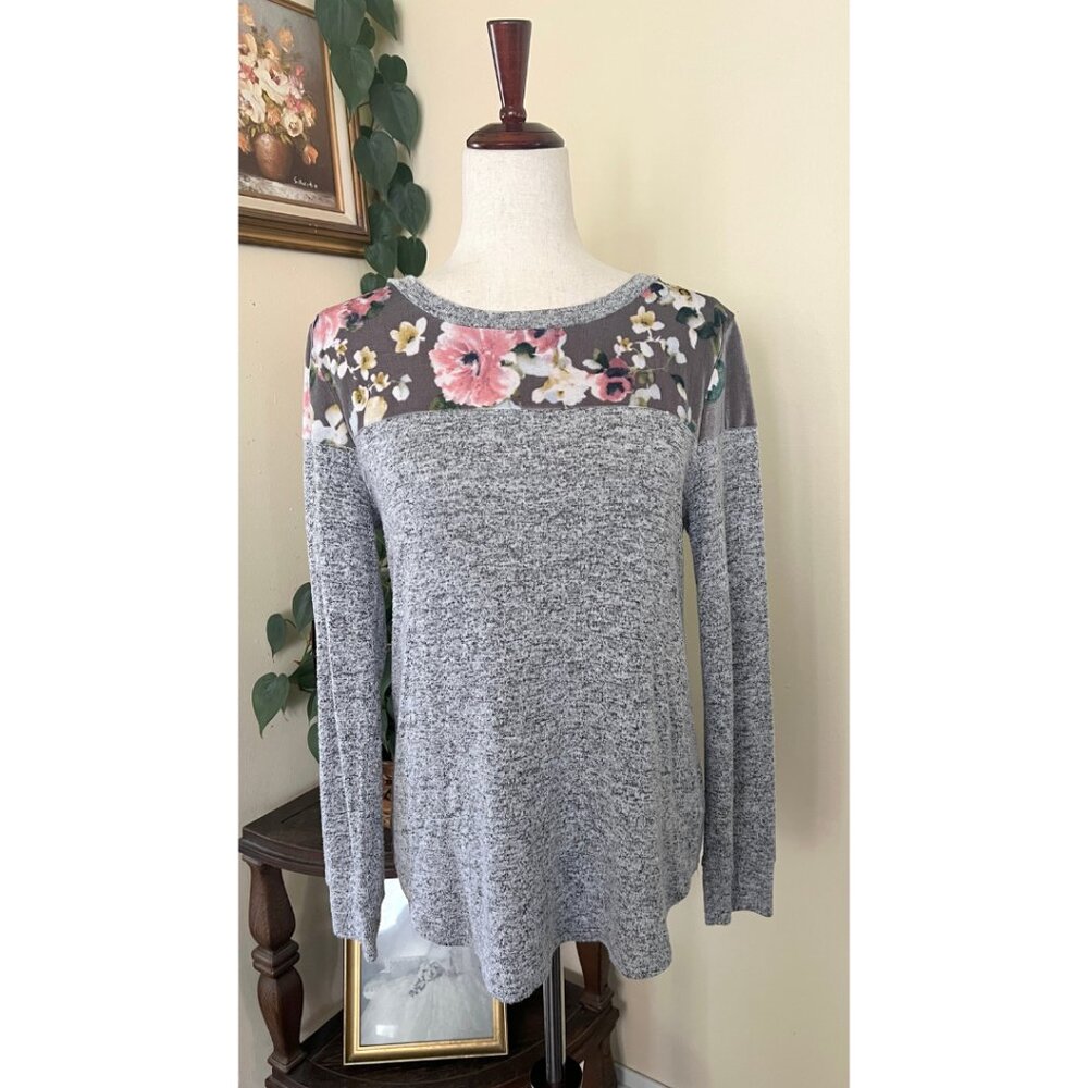 Potter's Pot Gray Velvet Floral Top sz S